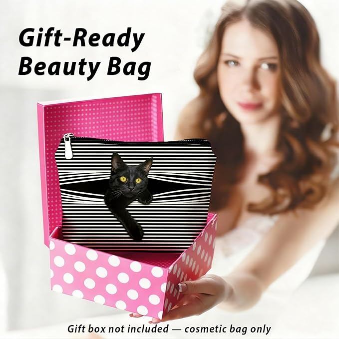 Funny Cat Makeup Bag & Travel Pouches for Toiletries, Kitty Cosmetic Zipper Travel Toiletry Bag, Black Cat Gifts for Women & Teen Girls, Cats Gifts Lovers for Travel, Graduation & Christmas