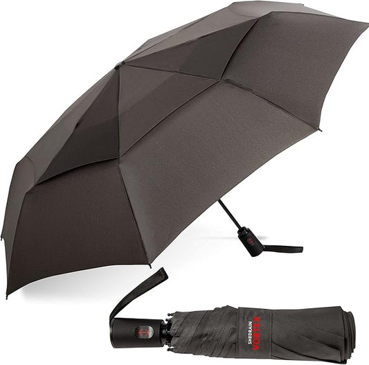 ShedRain Compact Folding Travel Umbrella – Push-Button Open & Close, Vented Double Canopy, Protects from Rain, Sun, & Wind
