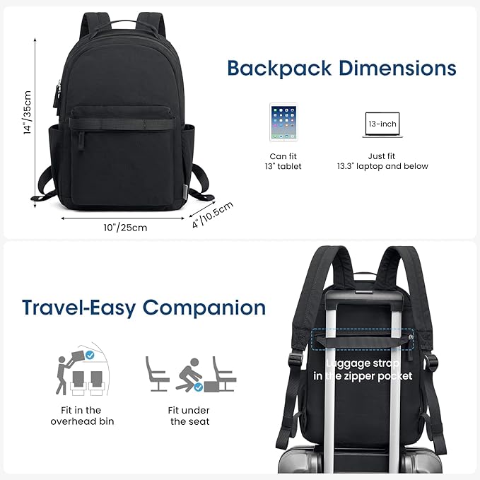 G4Free Small Nylon Backpack for Women Men, Lightweight Backpack Daypack for Travel Work Hiking, Black