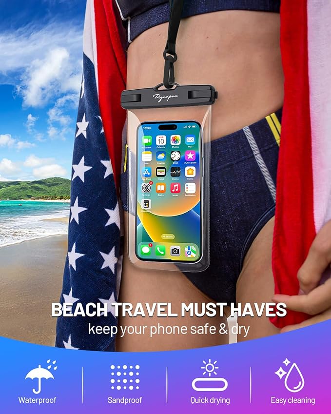 Waterproof Phone Pouch Bag - 7.5in Waterproof Phone Case for Beach Travel Must Haves, IPX8 Underwater Holder with Lanyard for iPhone 16 15 Pro Max Galaxy S24+ 23 Pixel 8a, Cruise Essentials