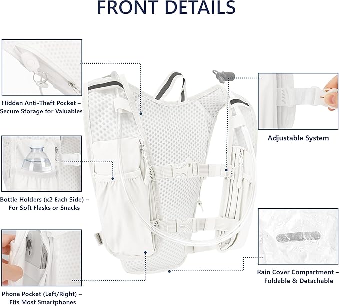 Zavothy Hydration Backpack with Rain Cover, 1.5L Lightweight Hydration Pack for Hiking, Cycling & Trail Running