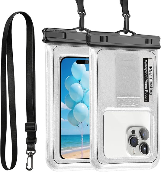 Waterproof Phone Pouch, IP68 Floating Waterproof Phone Case, Dry Bag Beach Essentials with Adjustable Lanyard for iPhone 16 Pro Max /15 Pro/Galaxy S24 S23, Up to 7.0'', Flash Silver, 1 Pack
