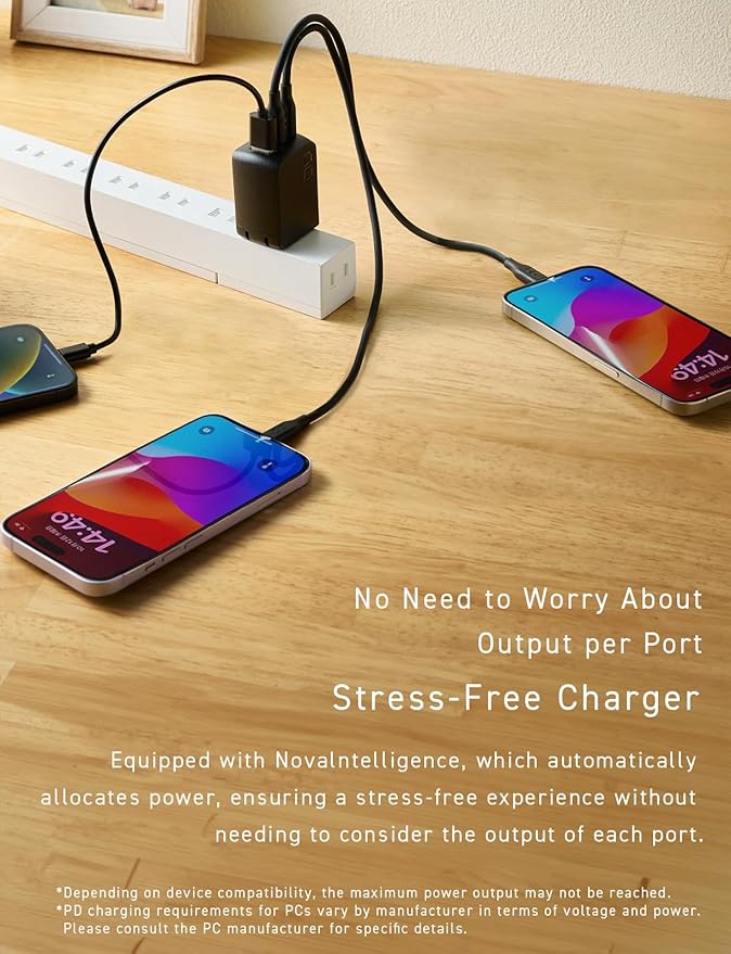 CIO 65W USB C Charger Block, Max 67W GaN Fast Charging Brick w/Dual Type-C Ports & Type-A, USBC Adapter, Multi Travel Charger Block, NovaPort Trio II 2C1A (Black)