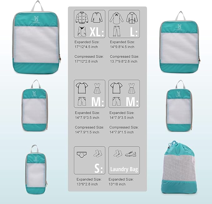 Expandable Compression Packing Cubes for Suitcases,6 Set Lightweight Compressible Travel Packing Organizer for Carry on Suitcase,Organizer Bags Set as Travel Essentials for Women