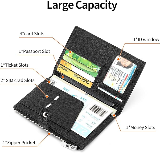 Passport Holder for Women Leather Passport Wallet for Travel RFID Blocking Passport Wallet Credit Card Holder with Zipper Pocket