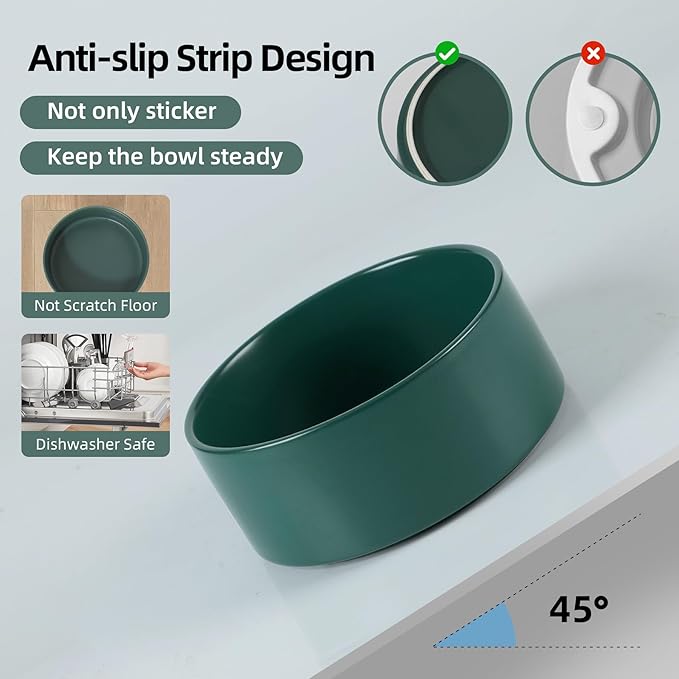 Ceramic Raised Dog Bowl Set, Elevated Dog Bowl with Stand, Food and Water Bowl for Large Breed Dogs, Weighted Pet Dishes(8.2'',60oz, Green)