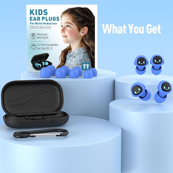 2 Pairs Kids Ear Plugs for 5-12 Yr, 27 dB Noise Reduction Extra Small Earplugs, Ear Plugs for Kids for Noise Sensitivity, Socializing, Sleep, Focus, 4 Sizes Ear Tips in XS-L (2X Purple)