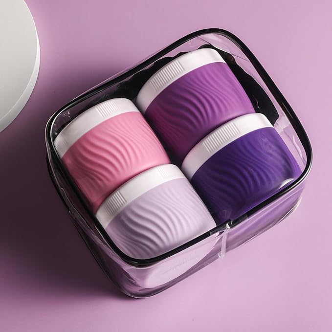 Travel Containers for Toiletries, Silicone Cream Jars BPA-Free, TSA Approved 3oz Travel Size Containers, Leak-proof Portable Size Silicone Jars with Lid for Face Hand Body Cream (4 Pack)
