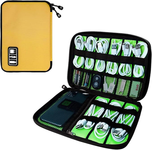 Electronics Travel Organizer,Portable Waterproof Electronic Travel Storage Bag for Small Charging Cord Storage,Charger,SD Card etc,for Travel,Business-Yellow Green