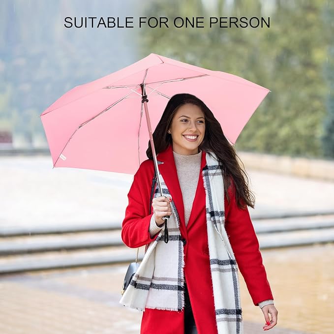 LEAGERA Compact Travel Umbrella for Purse - Flat Handle, Waterproof for Light Rain