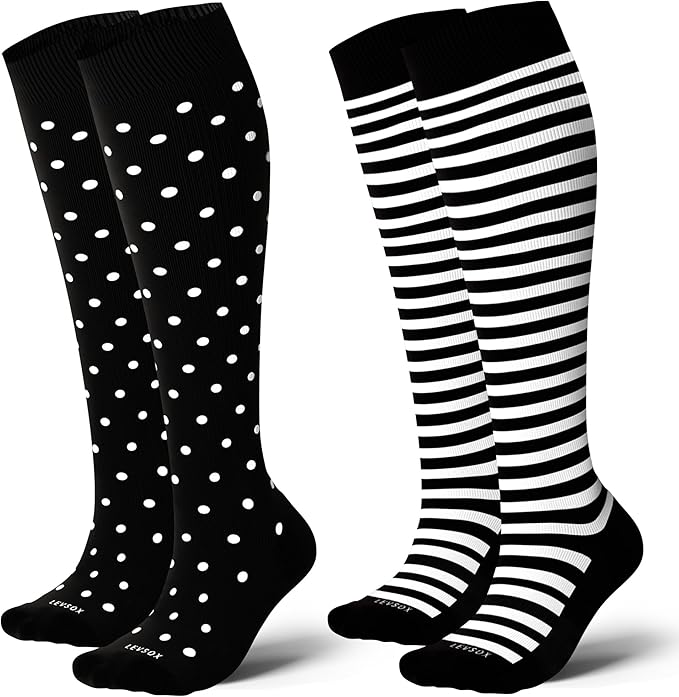 LEVSOX Thick Cotton Compression Socks for Women&Men 20-30mmHg Knee High Cute Support Sock for Nurses, Pregnancy, Travel