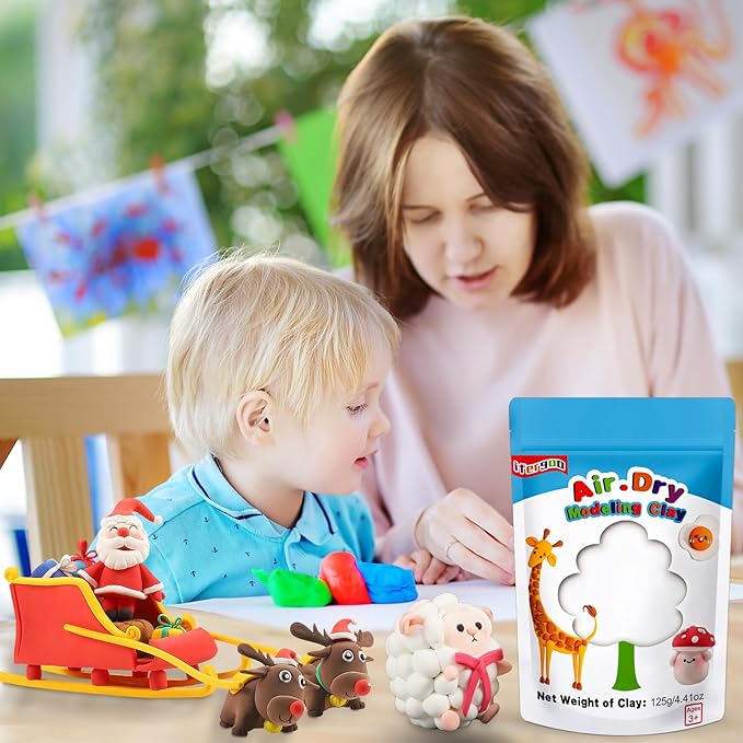 ifergoo Modeling Clay, 125 Grams/4.41oz White Air Dry Clay Best Gift for Kids, Super Light Magic Clay with Sculpting Tools and Project, No-Sticky and Non-Toxic