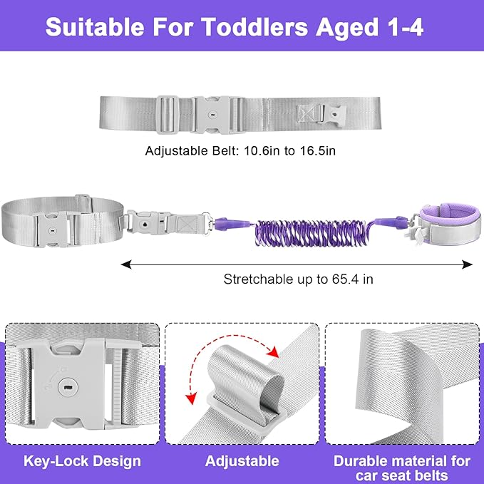 Accmor Toddler Leash with Reflective Baby Anti Lost Wrist Link, 2 in 1 Kids Walking Harnesses Belt Leashes with Key Lock for Girls Age 1-4, Keep Child Close Rope Tether for Outdoor Travel Purple