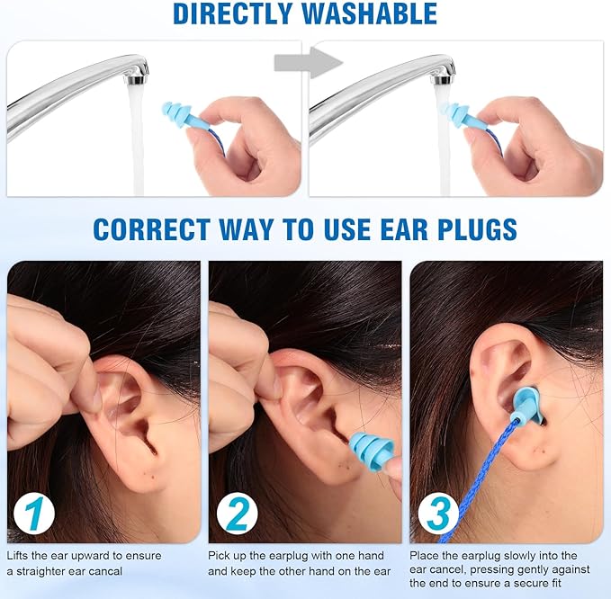 Tondiamo 210 Pairs Corded Ear Plugs Reusable Silicone Earplugs Individually Wrapped Hearing Protection Sleeping Noise Cancelling Earplugs for Work Construction Shooting Sports Noise Reduction
