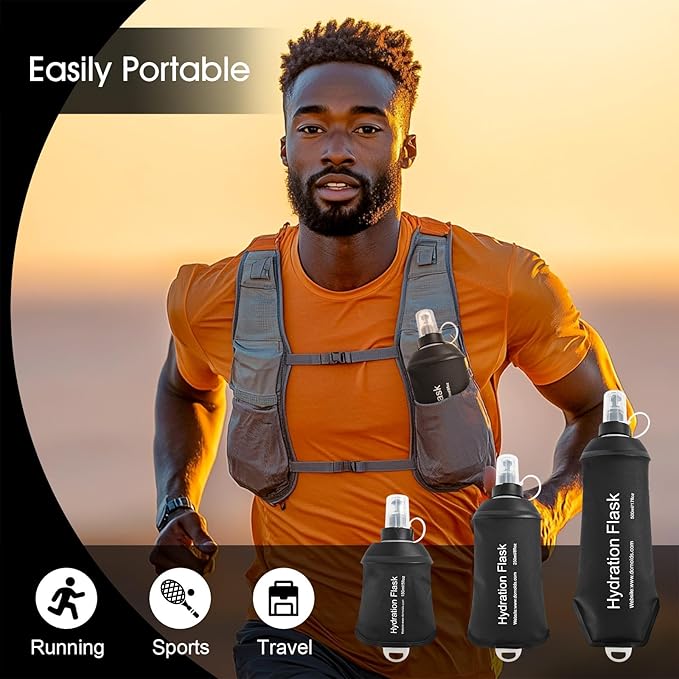 WILDREEDS 500ml Soft Flask, TPU Collapsible Soft Water Bottle for Hydration Pack, Running Vest, Folding Water Bottle for Hiking Cycling Climbing-1Pcs, Black