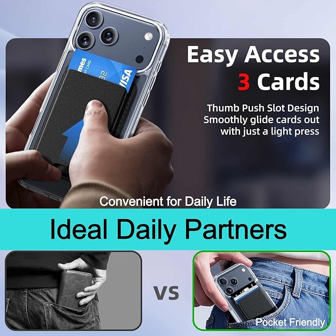 Ntwinro Magnetic for iPhone 17 Pro Clear Case (Compatible with MagSafe) with Black Detachable Wallet & Card Holder for 3 Cards [RFID Blocking] Military Grade Protective Slim Phone Cover