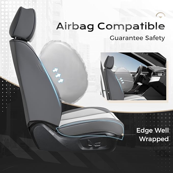 Coverado Car Seat Covers Full Set, Car Seat Protector Waterproof, Nappa Leather Car Seat Cushion, Seat Covers for Cars, Front Seats and Back Universal Fit for Most Cars