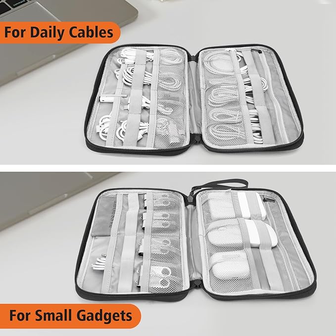 Cord Organizer Travel, Cable Bag, Electronics Organizer Travel Case, Tech Carrying Pouch, Charger Carrying Case, Tech Gifts, Black 11B