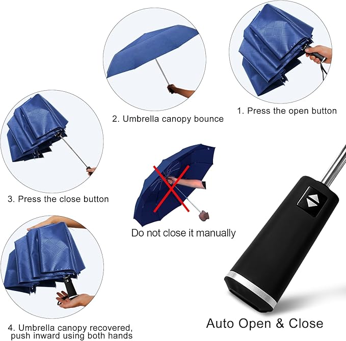Satol 46/54/62 Inch Large Golf Umbrella, Windproof 10 Ribs Automatic Open/Close Oversize Double Canopy Vented Portable Folding Travel Umbrellas, UPF 50+ Sun & Rain Compact Umbrellas for Outdoor