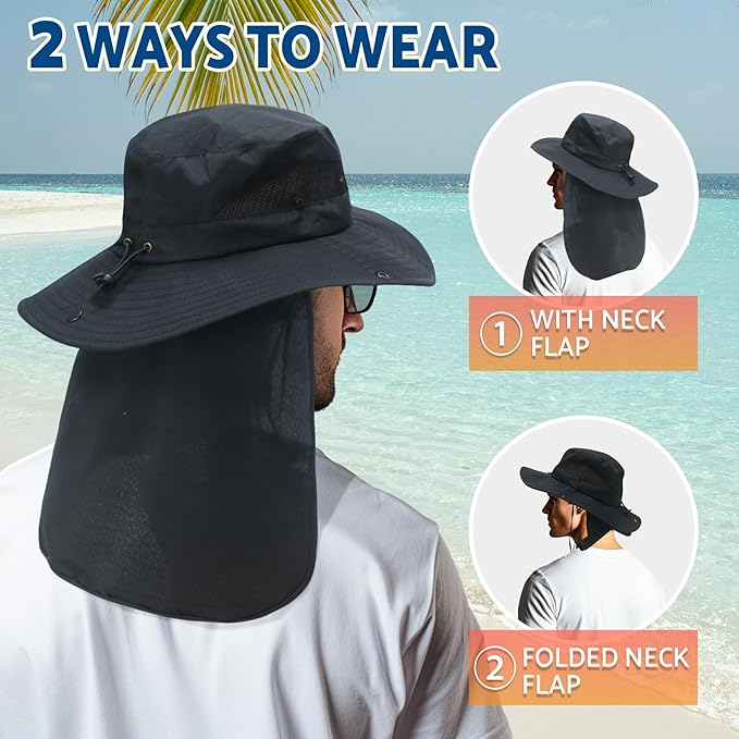 NPJY Sun Fishing Hats with Neck Flap for Men Women UV Sun Protection Bucket Hat