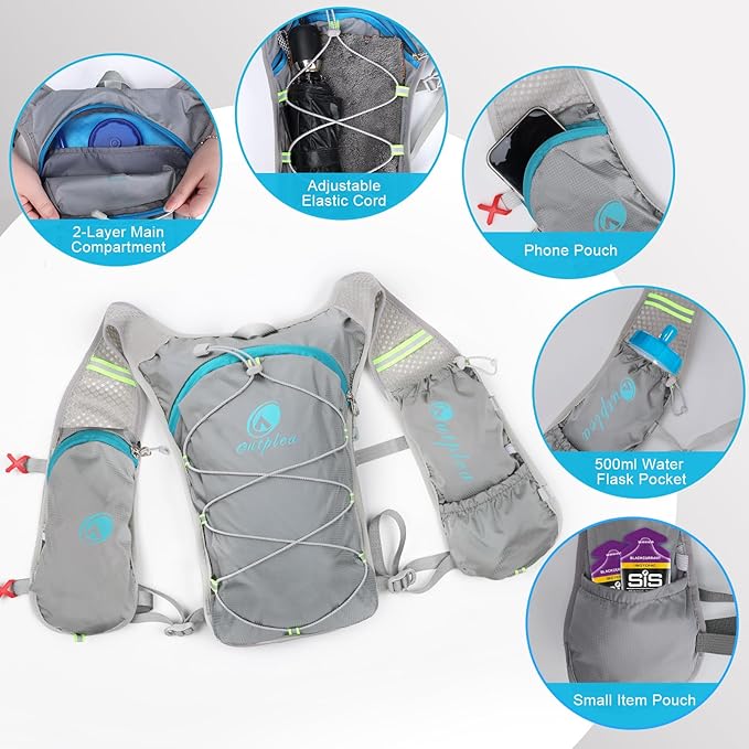 Small Lightweight Running Hydration Vest with 2L Water Bladder for Race, Lightweight Water Backpack Hydropack for Hiking
