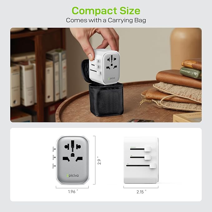 EPICKA Pulse 45W European Travel Plug Adapter, Universal Power Adapter with PD Fast Charging, 5-Port (1 AC/2 USB-A/2 USB-C) International Charger Adapter for Europe, Japan - Travel Essentials (White)