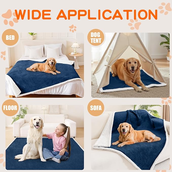 Smiry Waterproof Blanket Throw for Large Dogs, Soft Reversible Dog Blanket for Sofa Couch Bed, Washable Leakproof Sherpa Fleece Furniture Couch Protector(60"x80", Navy/White)