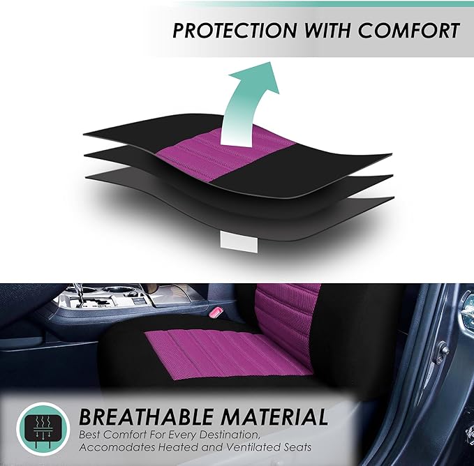 FH Group Automotive Car Seat Covers Rear Set Premium 3D Air Mesh Seat Covers, Airbag Compatible and Split Bench Cover Universal Fit Interior Accessories for Cars Trucks and SUVs - Purple