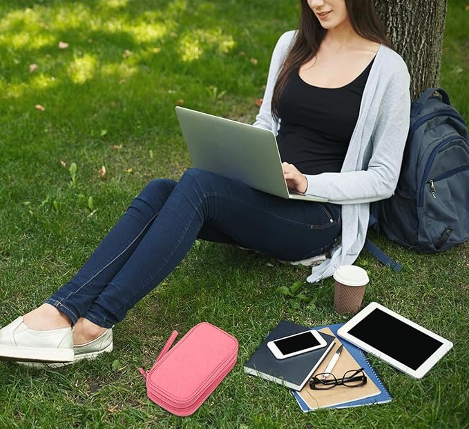 Travel Electronics Organizer, Waterproof Cable Organizer Bag, Accessories Storage Case Pouch for Cable, Cord, Charger, Phone, Power Bank, Earphone (Dark Pink, Medium)