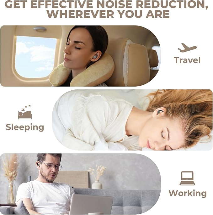 Ear Plugs for Sleeping: Reusable Earplugs for Sleep, Snoring Blocking, Concert, Travel, Airplane, 2 Pairs Washable Soft Silicone Noise Cancelling Ear Plugs (Black)