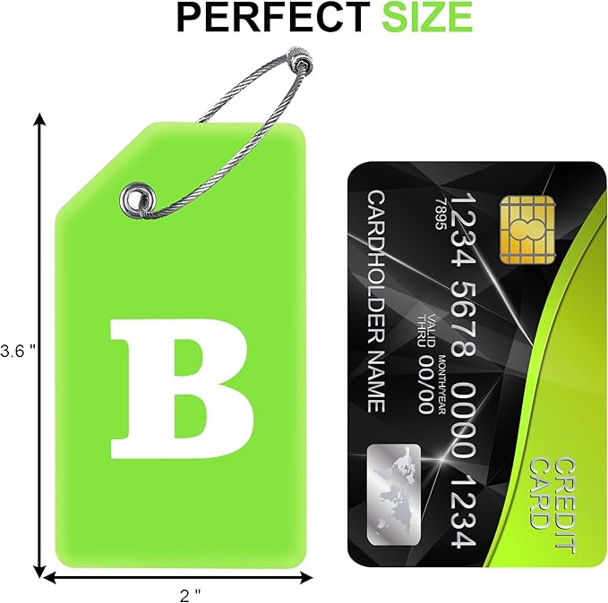 Gostwo 2 Pack Silicone Luggage Tags for Suitcases, 26 Initial Letter Baggage Labels Handbag School Bag Suitcase Instrument Tag with Stainless Steel Loop(Green)(Letter B)
