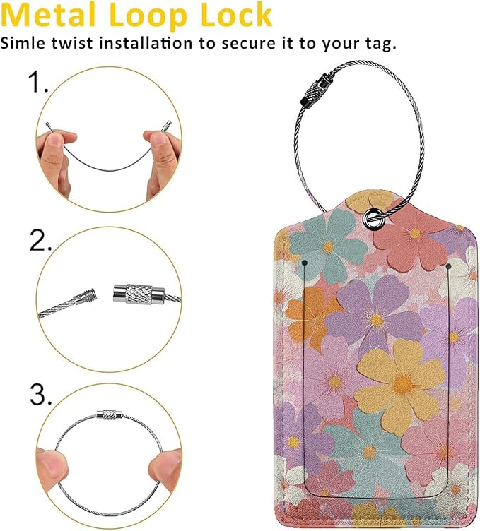 Vintage Groovy Flowers Luggage Tag 3 Pack Travel Cruise Luggage Tags for Suitcases, Identifiers Bag Tags with Privacy Flap, Baggage Name Tag for Women Men Luggage Backpack Handbag School Bag