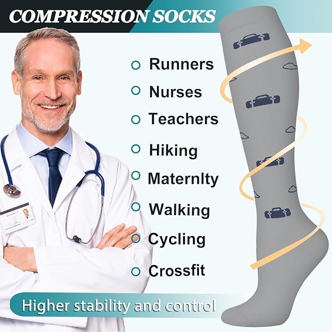 ACTINPUT 8 Pairs Compression Socks for Women & Men,Support Compression Stockings for Medical Running Athletic
