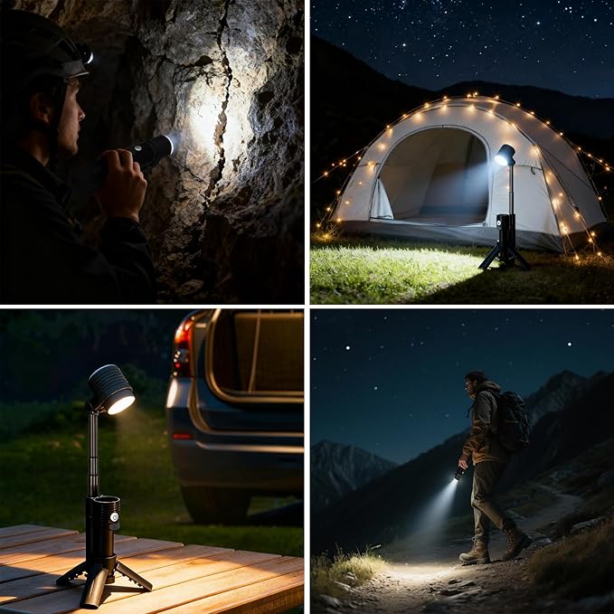 Telescopic Camping Lights, Portable Rechargeable Flashlight with SOS Mode, Magnetic Handheld LED Flashlights for Home Emergencies Camping