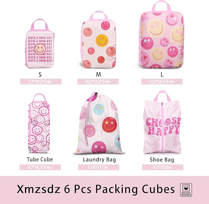 6 Pcs Compression Packing Cubes, Packing Cubes for Travel, Waterproof Luggage Organizer Bags Set, Cute Packaging Cubes for Women Kids Backpack Carry-Ons