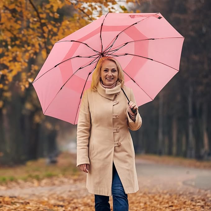 Prospo 46/62 Inch Large Travel Umbrellas for Rain Windproof, 10 Ribs Compact Reverse Folding Golf Umbrella, Double Canopy Automatic Open Close