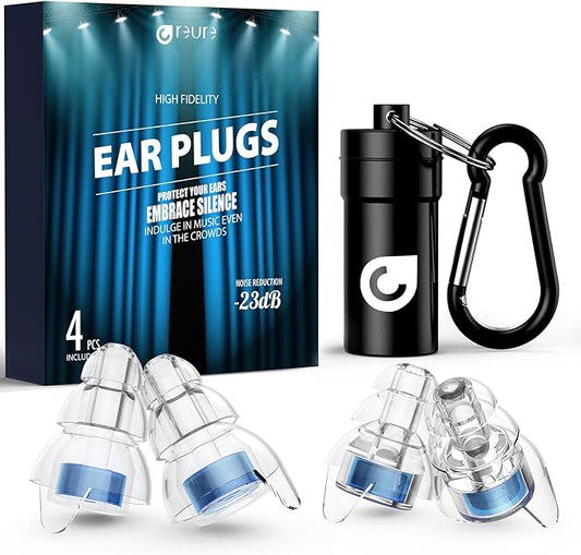 High Fidelity Concert Ear Plugs, Noise Cancelling Silicone Ear Plugs 2 Pairs Great for Concerts Loud Music, Musicians, Motorcycles, Airplanes, Raves, Hearing Protection -23 dB