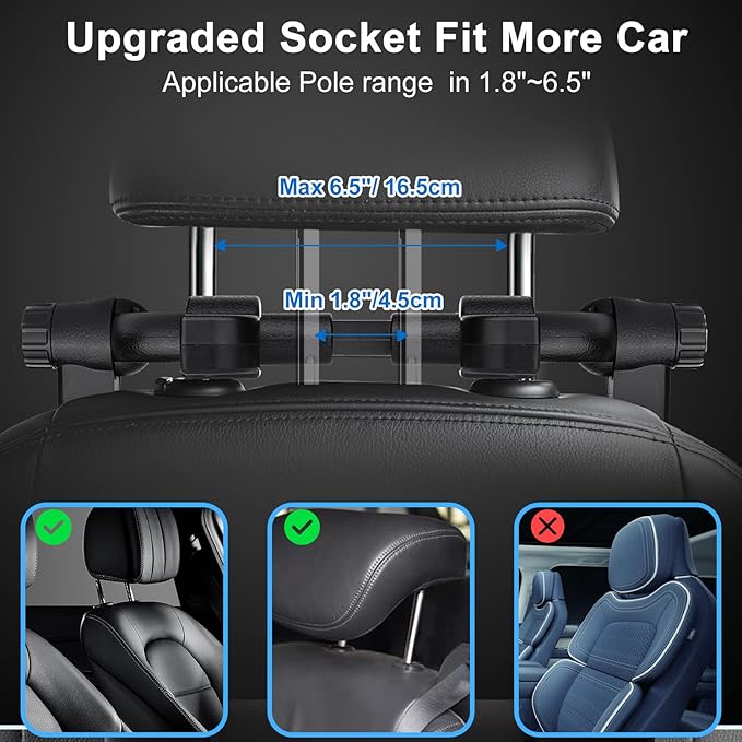 Upgraded Car Headrest Pillow, Head Support Neck Pillows, Only Suitable for Car Seat Headrest with Poles, Roadpal Adjustable Sleeping Headrest for Kids Adults Travel