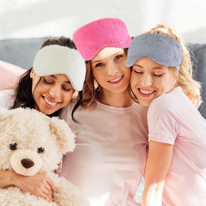 Cuffbow 6 Pcs Plush Sleep Eye Mask Silk Furry Eye Covers for Sleeping Cute Sleep Mask Fluffy Comfortable Sleeping Blindfold for Travel Sleepover Nap Party Supply Women(Simplicity,Pure)