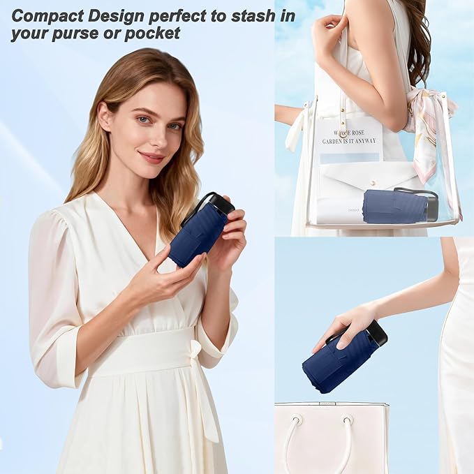 Mini Umbrella for Travel - Waterproof Portable Folding Umbrella Flat Compact Lightweight Small Umbrellas for Pocket Purse