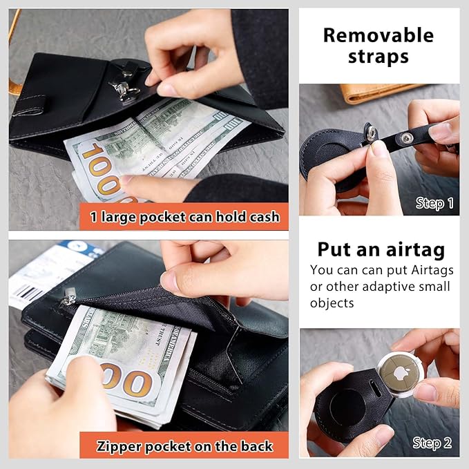 Deziliao Passport wallets, Mulit-purpose RFID Blocking Passport Holder AirTag Wallet, Travel Wallet（Black）