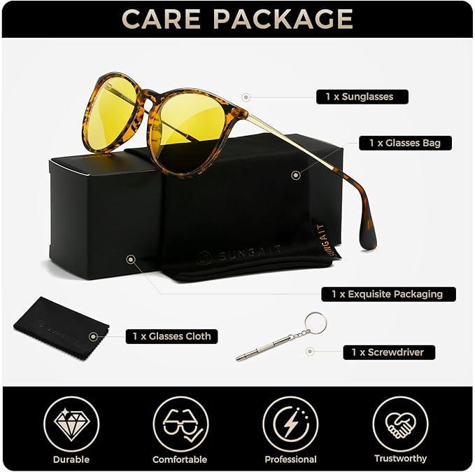 SUNGAIT Premium Vintage Round Sunglasses for Women Men Classic Retro Trendy Style