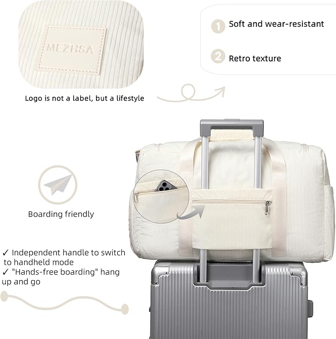 Girls Duffle Bag Woman Corduroy Travel Bag Kids Sports Duffel Bags With Shoe Compartment Wet Pocket (Beige)