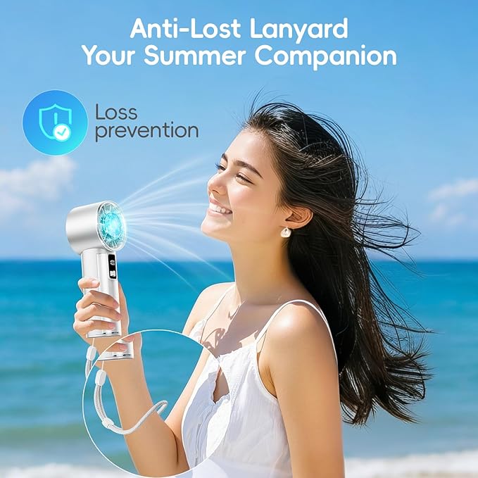 PANERGY High Speed Handheld Fan with Ice Cooler,1-100 Speed Adjustable Mini Turbo Fan, 4000mAh Battery Rechargeable & Digital Display,Gifts for Women Men Travel/Office/Beach/Camping(White)