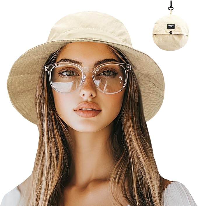 NPJY Packable Quick Dry Sun Bucket Hats for Women Lightweight Outdoor Waterproof Rain Hat with Detachable Chin Strap