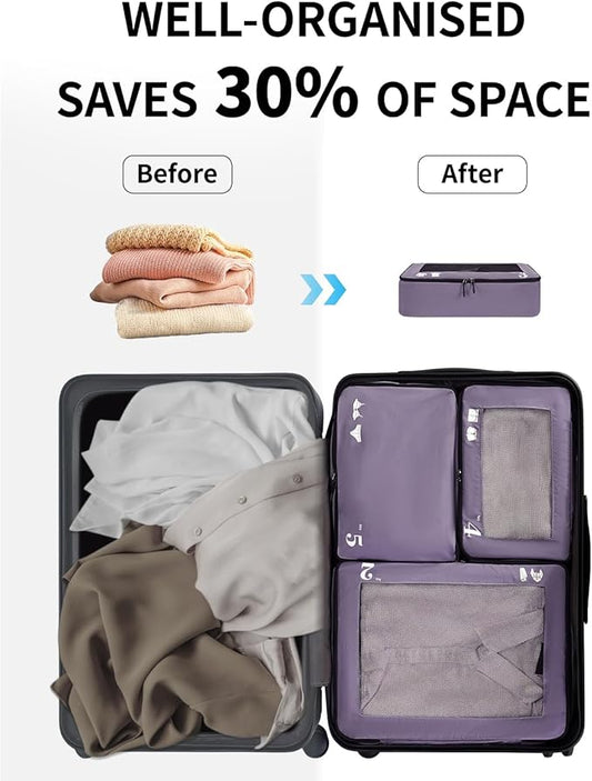 ECOHUB 7 Set Packing Cubes Tear-Resistant Luggage Packing Organizers with Number Icon for Travel Accessories Luggage Suitcase Machine Washable Packing Cubes (Purple)