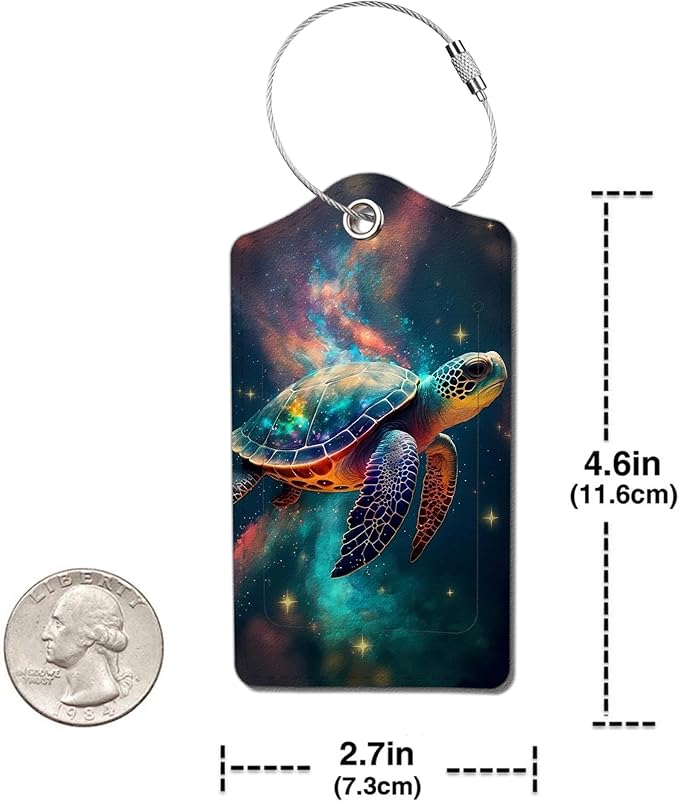 2 Pack Luggage Tag for Suitcase, Cute Unique Leather Bag Tags Identifiers Privacy Cover ID Label with Durable Steel Loop for Women Men Kids Girls Travel，TurtleE