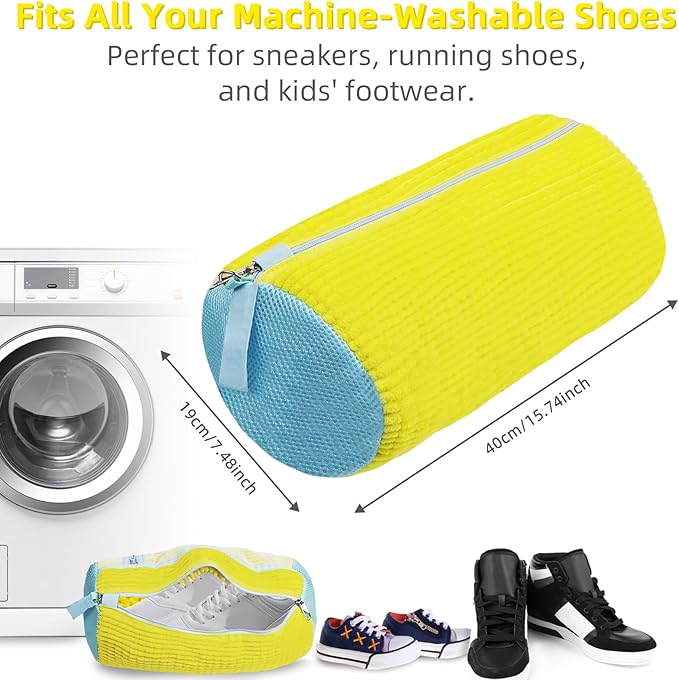Shoe Washing Machine Bag | Laundry Shoe Bag for Washer and Dryer, 2pcs Reusable Shoes Cleaner Bags, Chenille Microfiber for Sneakers Tennis Shoes, Zipper with Lock Ring