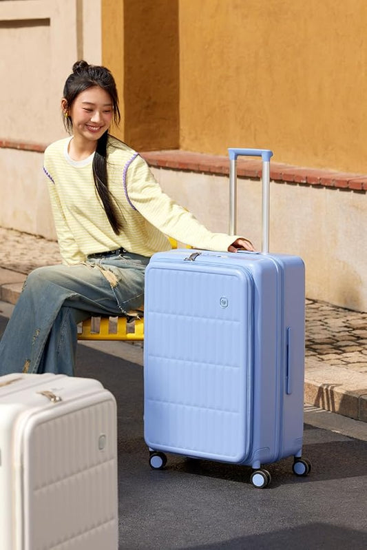 aji Expandable Top Open 26 Inch Checked Luggage with Spinner Wheels, Large Suitcase with TSA Lock, Hardside Travel Luggage Suitcases for Men Women, for 24+Days Travel, Blueberry Blue