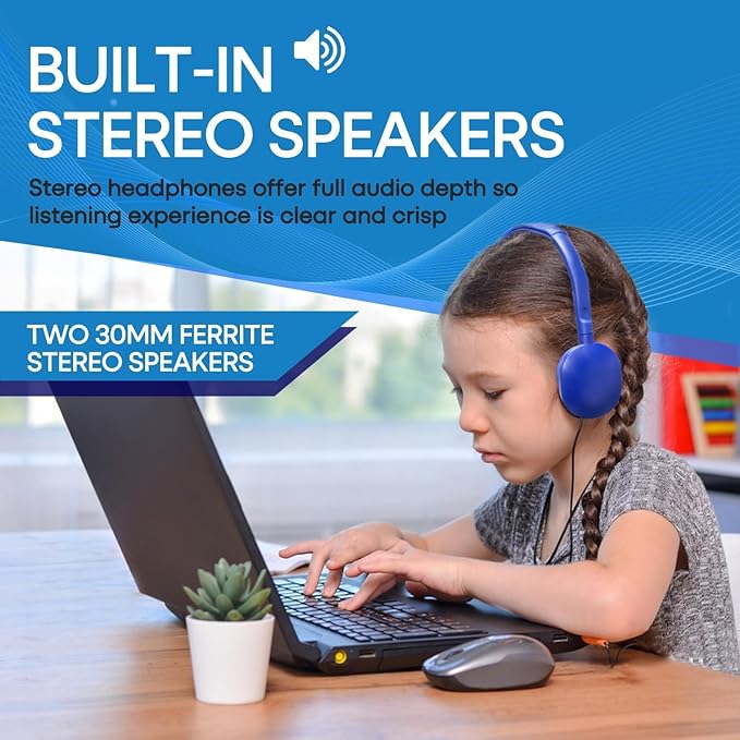 Bulk Headphones 100 Pack for Kids School Classroom, Wholesale Wired Durable Headphones Class Set for Students Children Toddler Boys Girls Teens and Adult (HY104, 100 Blue)